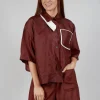 Asymmetric Silk Cropped Shirt in Copper