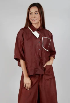 Asymmetric Silk Cropped Shirt in Copper