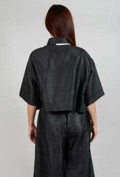 Asymmetric Silk Cropped Shirt in Black