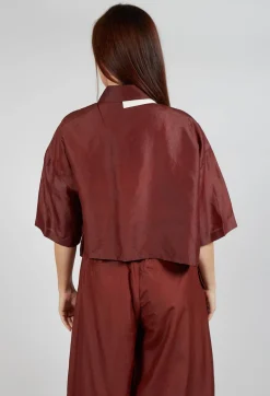Asymmetric Silk Cropped Shirt in Copper
