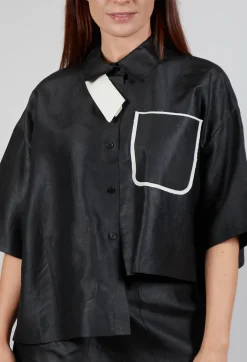 Asymmetric Silk Cropped Shirt in Black