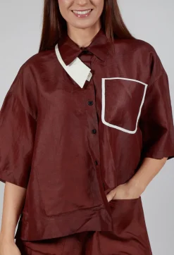 Asymmetric Silk Cropped Shirt in Copper