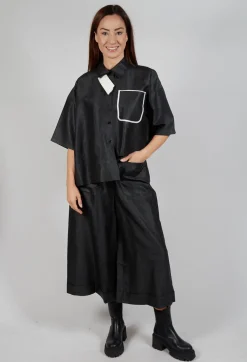 Asymmetric Silk Cropped Shirt in Black