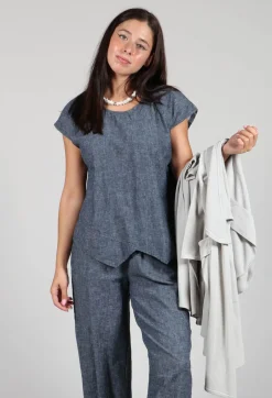 Asymmetric Wrap Shirt in Blue Denim
