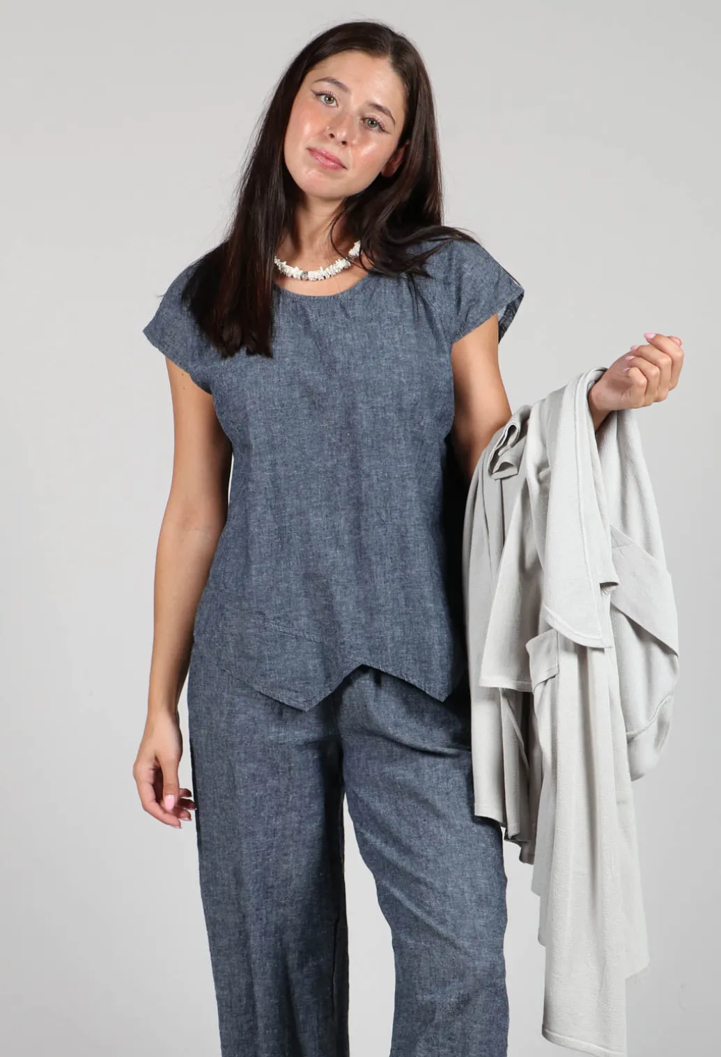 Asymmetric Wrap Shirt in Blue Denim