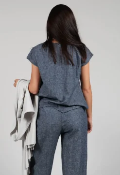 Asymmetric Wrap Shirt in Blue Denim