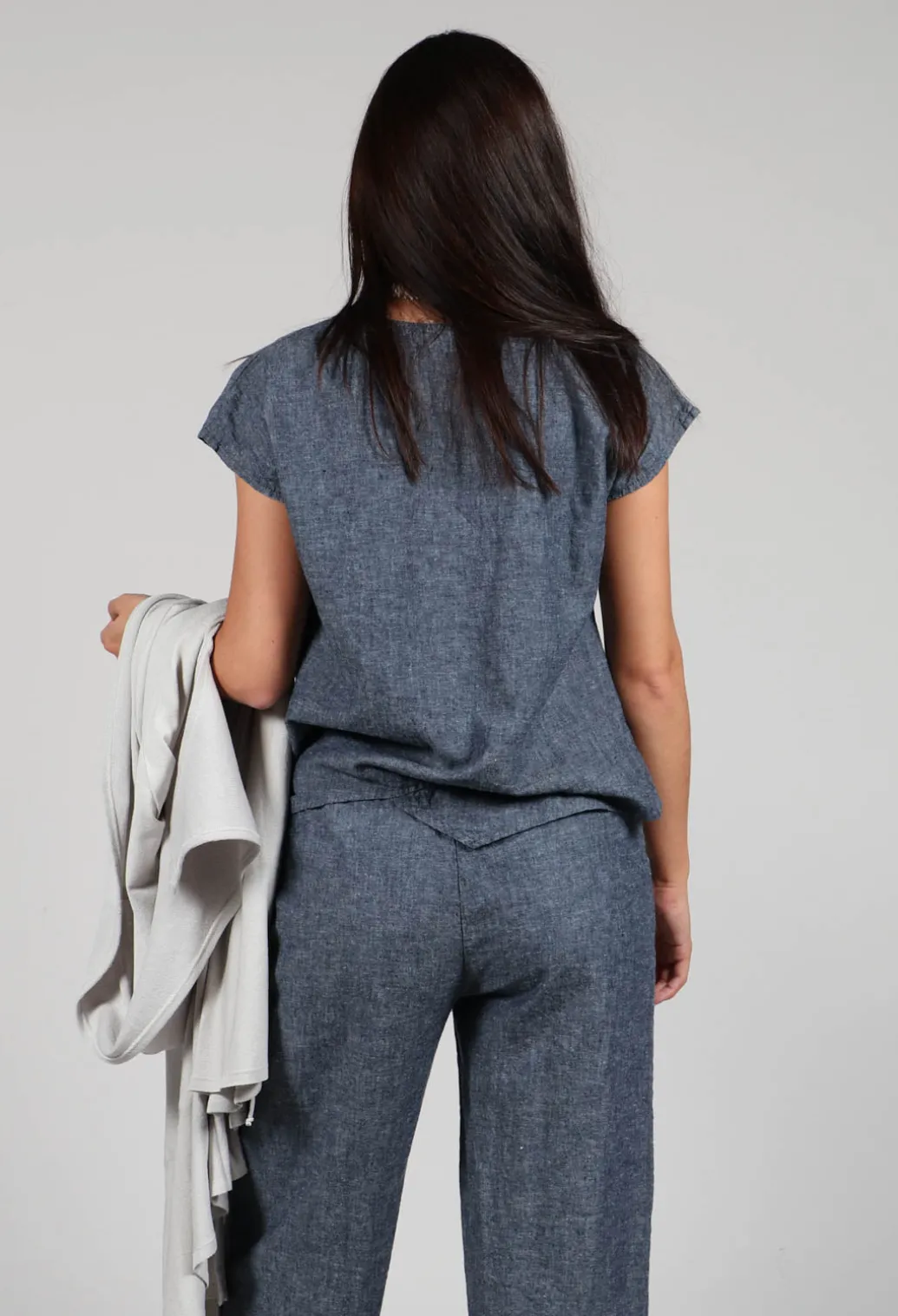 Asymmetric Wrap Shirt in Blue Denim
