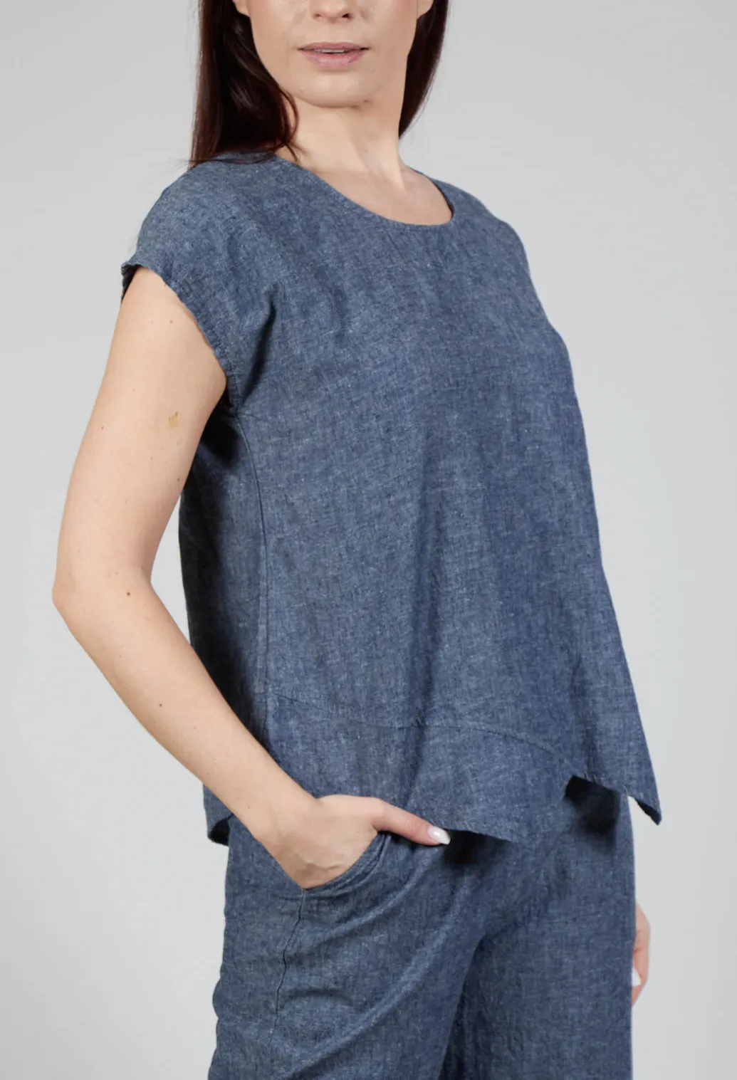 Asymmetric Wrap Shirt in Blue Denim