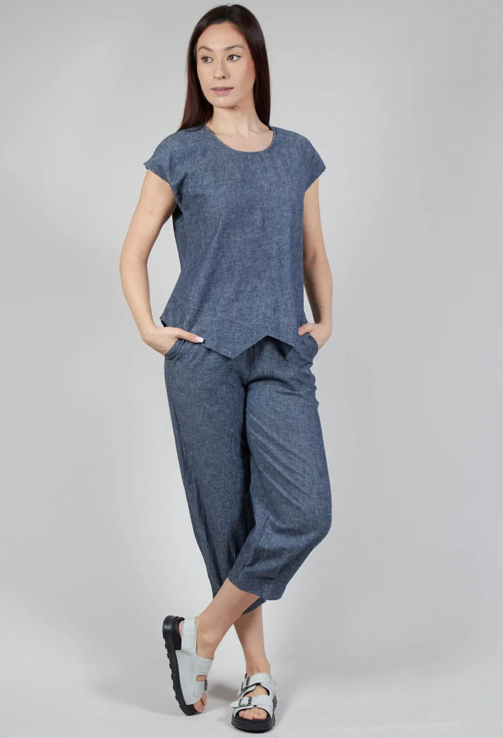 Asymmetric Wrap Shirt in Blue Denim