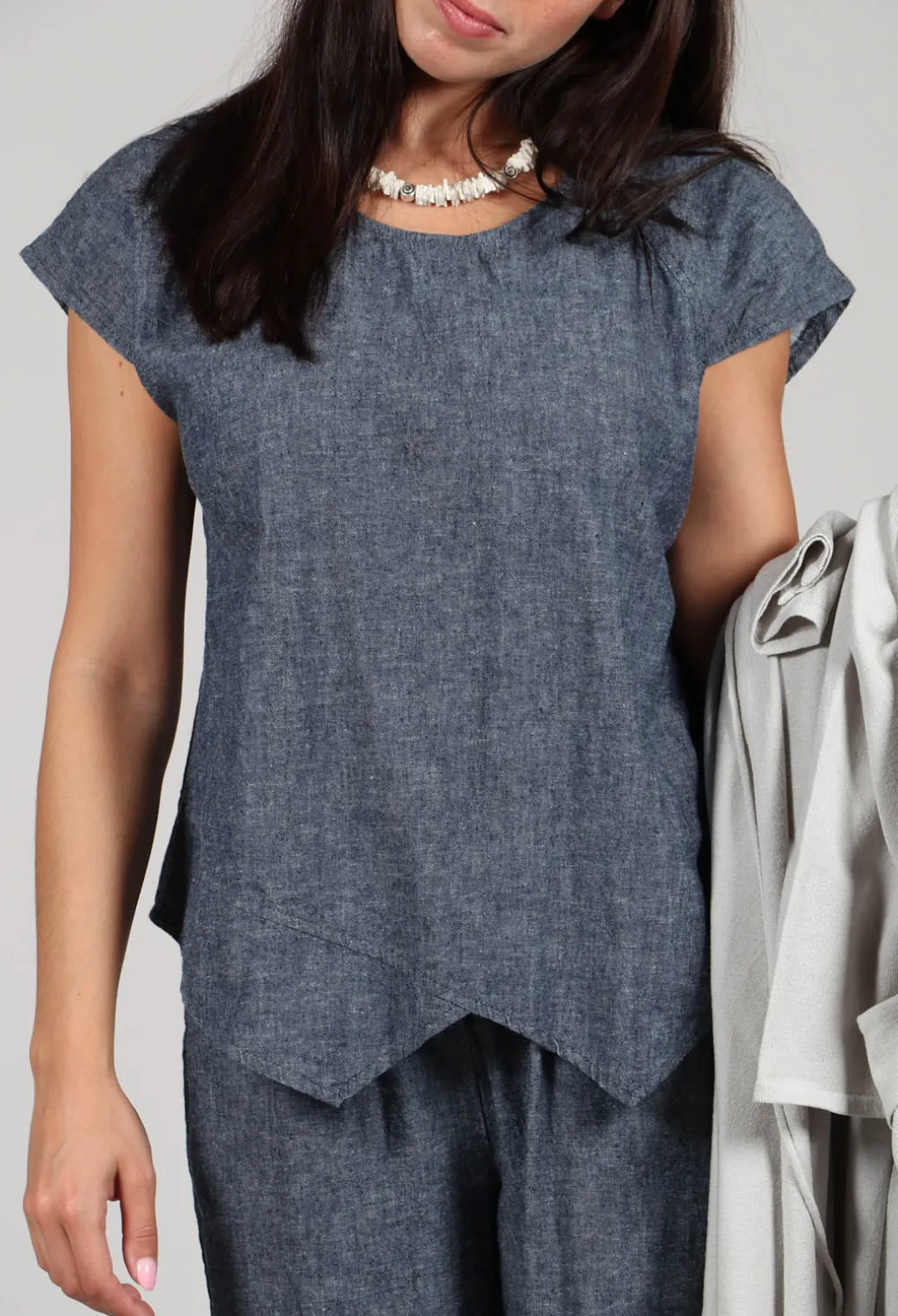 Asymmetric Wrap Shirt in Blue Denim