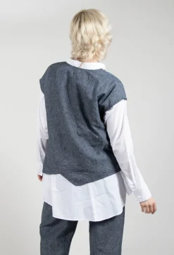 Asymmetric Wrap Shirt in Blue Denim