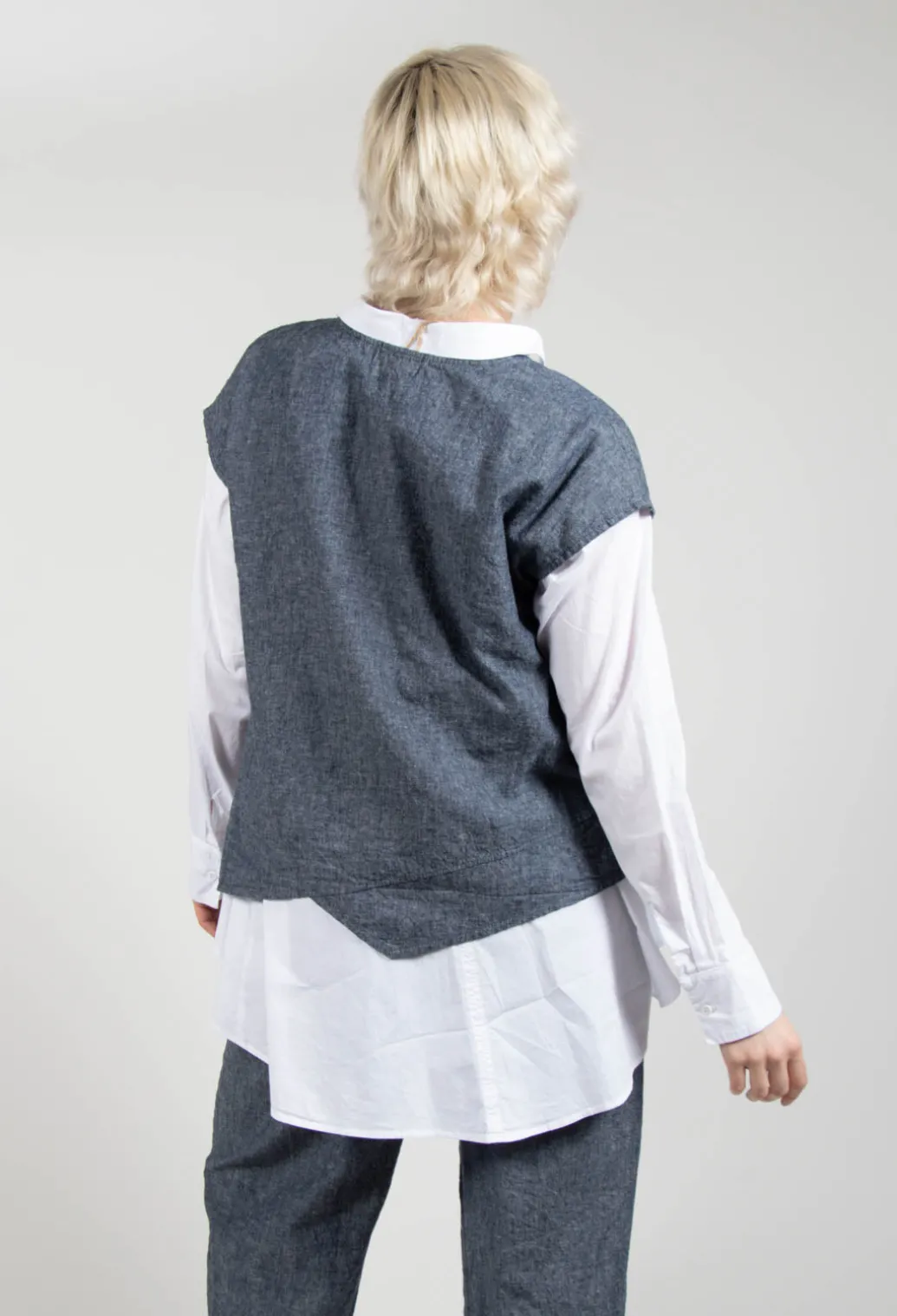 Asymmetric Wrap Shirt in Blue Denim