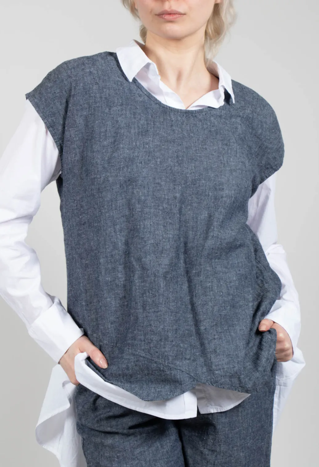 Asymmetric Wrap Shirt in Blue Denim