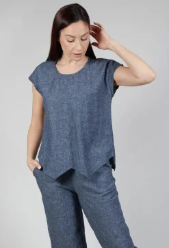 Asymmetric Wrap Shirt in Blue Denim