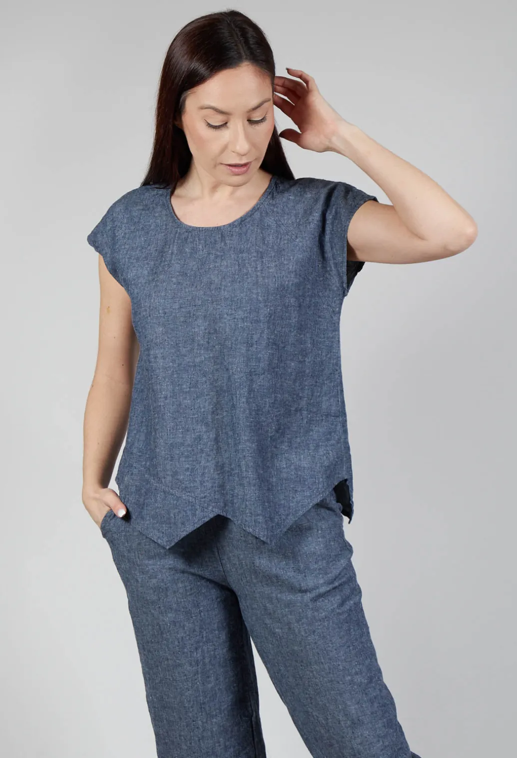 Asymmetric Wrap Shirt in Blue Denim