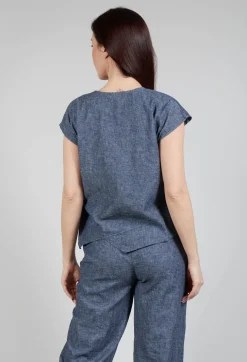 Asymmetric Wrap Shirt in Blue Denim