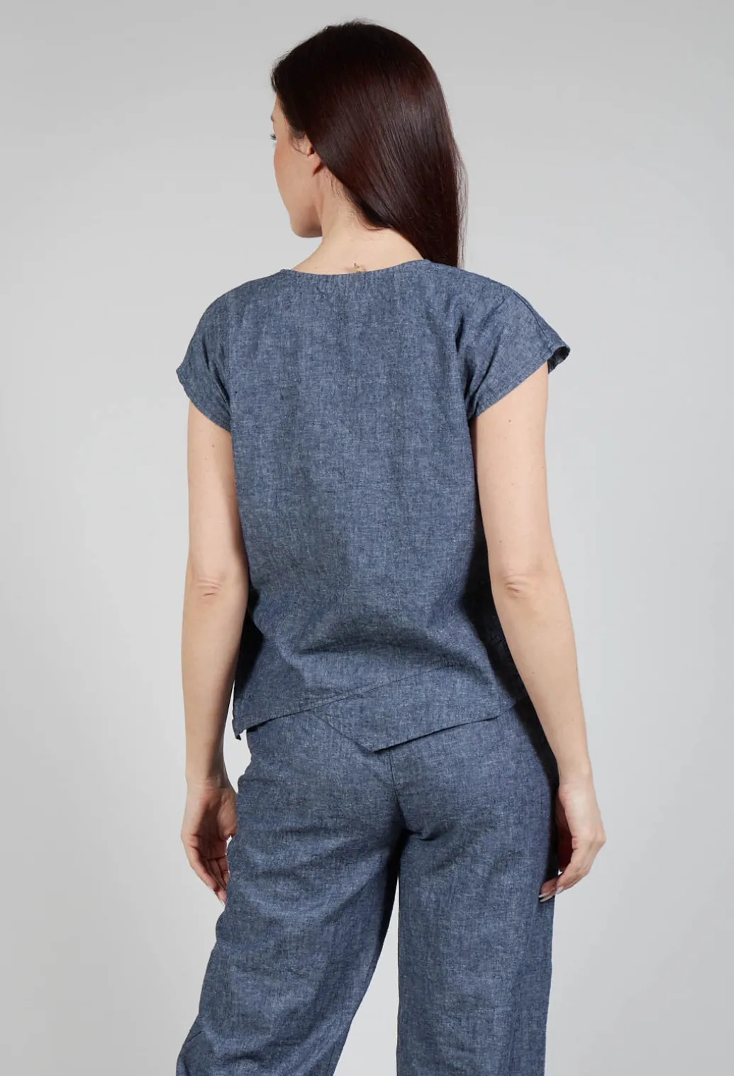 Asymmetric Wrap Shirt in Blue Denim