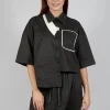 Asymmetrical Cropped Shirt in Charcoal