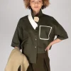 Asymmetrical Cropped Shirt in Olive