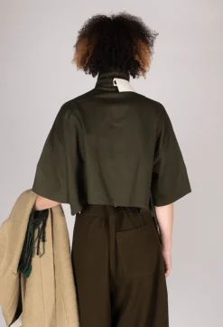 Asymmetrical Cropped Shirt in Olive