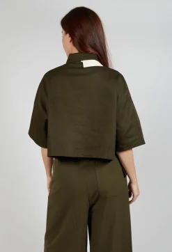 Asymmetrical Cropped Shirt in Olive