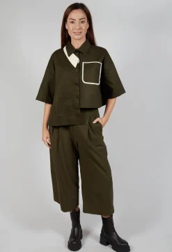 Asymmetrical Cropped Shirt in Olive