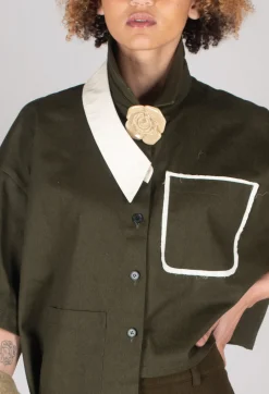 Asymmetrical Cropped Shirt in Olive