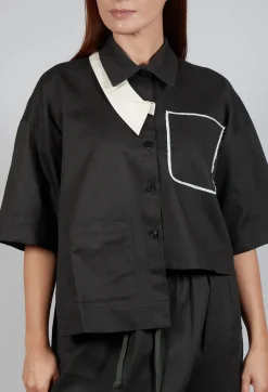 Asymmetrical Cropped Shirt in Charcoal