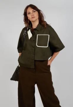 Asymmetrical Cropped Shirt in Olive
