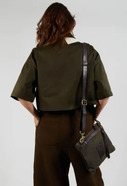 Asymmetrical Cropped Shirt in Olive