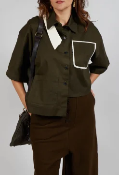 Asymmetrical Cropped Shirt in Olive