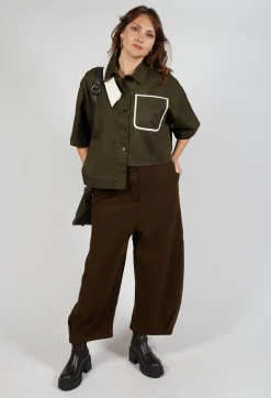 Asymmetrical Cropped Shirt in Olive