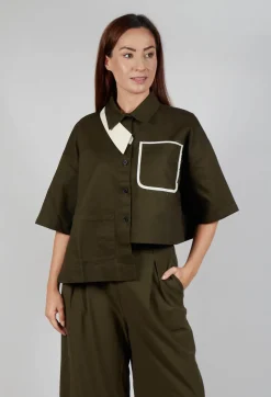 Asymmetrical Cropped Shirt in Olive