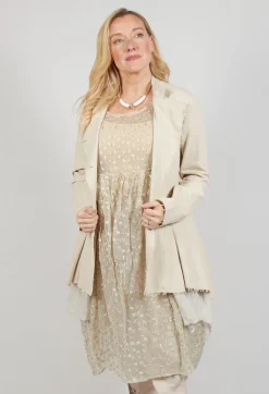 Asymmetrical Jacket in Cotone and Garza Di Lino Sand