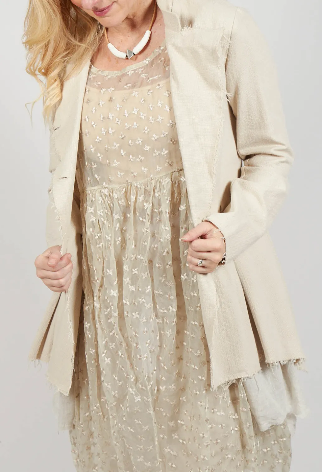 Asymmetrical Jacket in Cotone and Garza Di Lino Sand