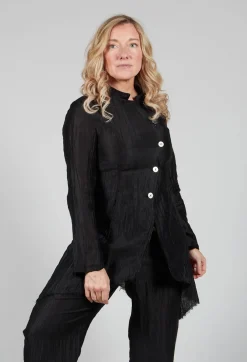 Asymmetrical Jacket in Lino Crush Nero