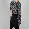 Asymmetrical Jersey Tunic Top  in White with Black Pois