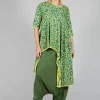 Asymmetrical Jersey Tunic Top in Lime with Green Pois
