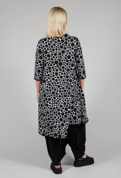 Asymmetrical Jersey Tunic Top  in White with Black Pois