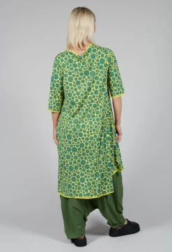 Asymmetrical Jersey Tunic Top in Lime with Green Pois