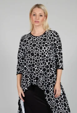 Asymmetrical Jersey Tunic Top  in White with Black Pois
