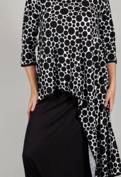 Asymmetrical Jersey Tunic Top  in White with Black Pois