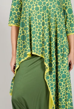Asymmetrical Jersey Tunic Top in Lime with Green Pois
