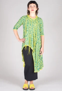 Asymmetrical Jersey Tunic Top in Lime with Green Pois