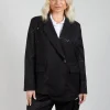 Asymmetrical Paint Print Blazer in Black