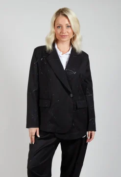 Asymmetrical Paint Print Blazer in Black
