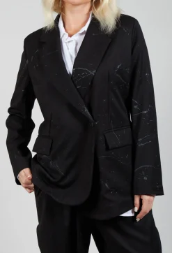 Asymmetrical Paint Print Blazer in Black