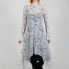 Asymmetrical Sheer Dress in White Print