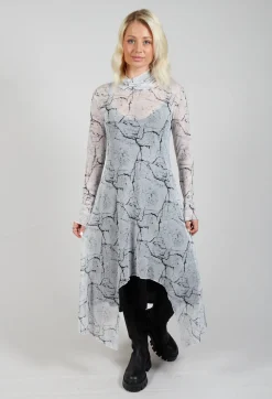 Asymmetrical Sheer Dress in White Print