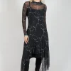 Asymmetrical Sheer Dress in Black Print